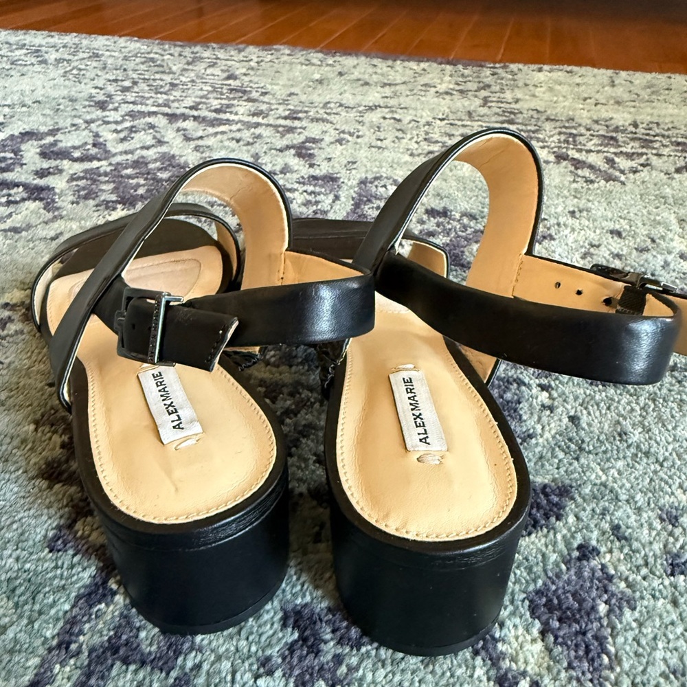 New Without Tags Black Faux Leather Alex Marie Size 8 Women’s Strap Sandal Heels - Picture 4 of 7